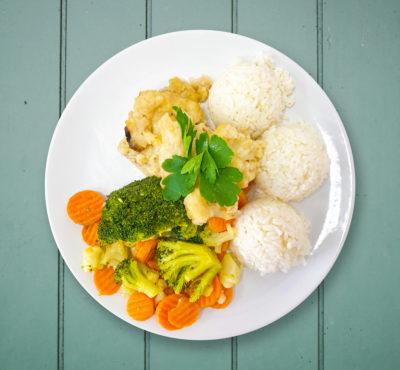 Karfiol “Dubarry”, opekané zeleniny, ryža